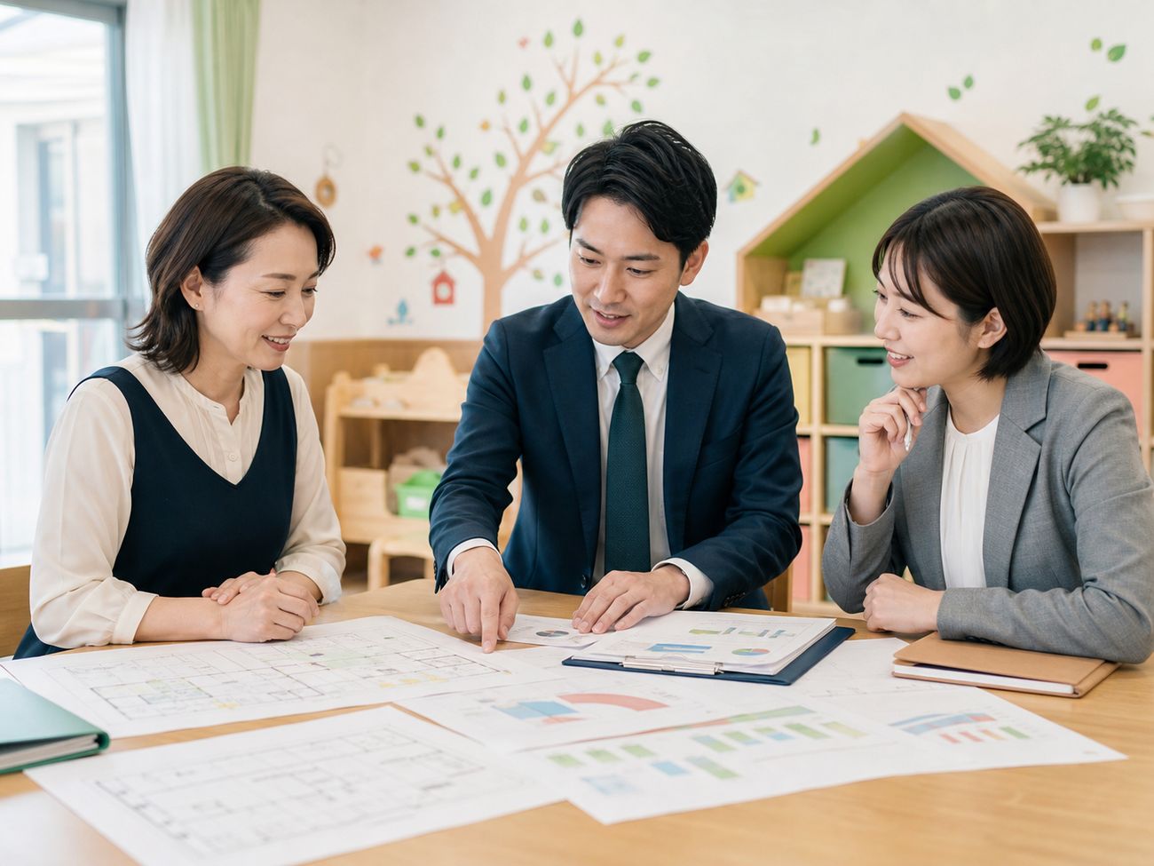 認可保育園の承継資料を確認するイメージ